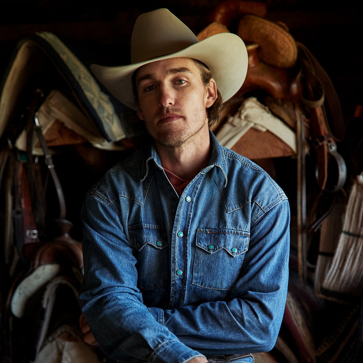 Turquoise Snap Western Denim Shirt Blue