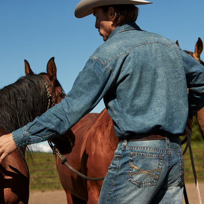 Turquoise Snap Western Denim Shirt Blue