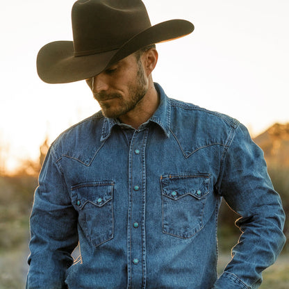 Turquoise Snap Western Denim Shirt Blue
