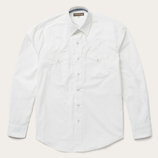 Classic Solid Snap Poplin Shirt In Optic White White