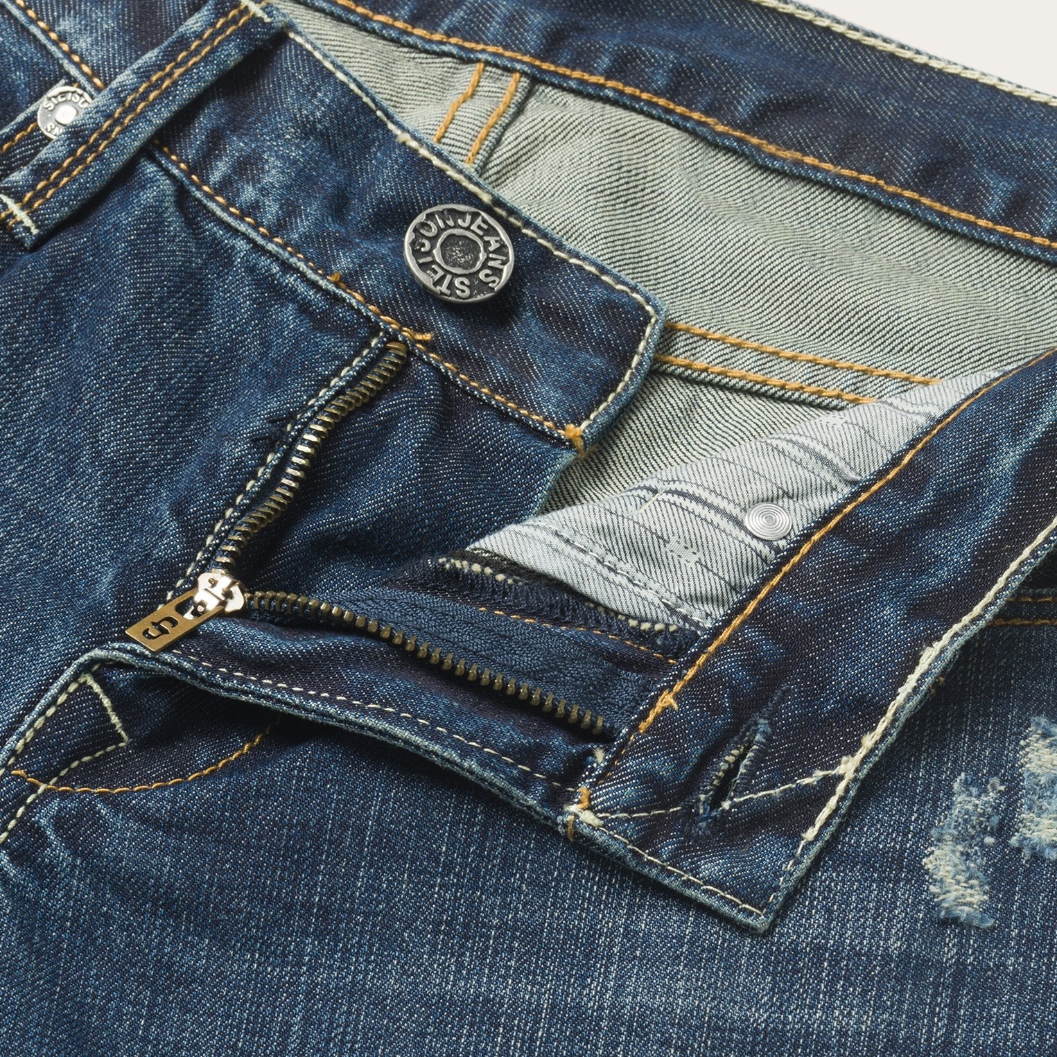 1014 Fit Destructed Dark Wash Jeans Blue