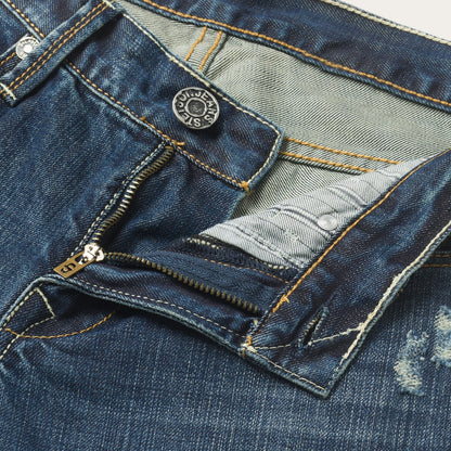1014 Fit Destructed Dark Wash Jeans Blue