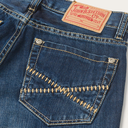 1014 Fit Semi-Destructed Wash Jeans Blue
