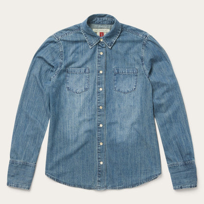 Denim Snap Front Western Shirt Blue