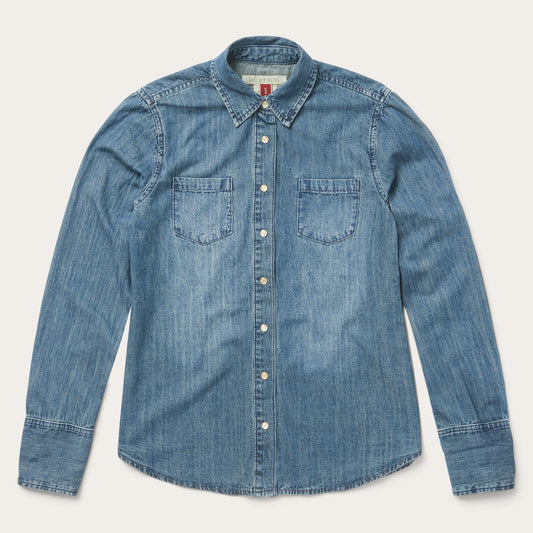 Denim Snap Front Western Shirt Blue
