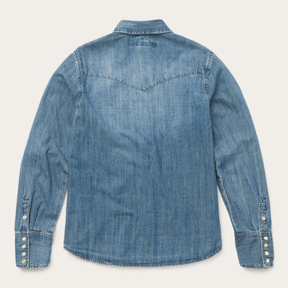 Denim Snap Front Western Shirt Blue