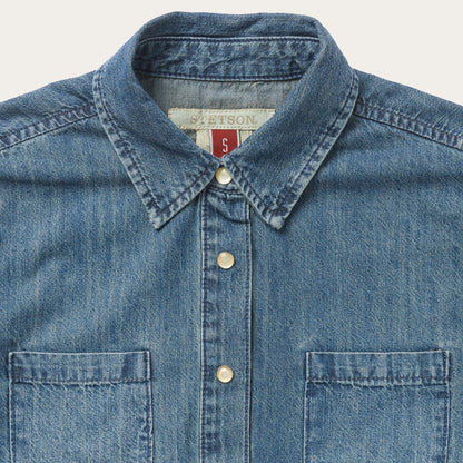 Denim Snap Front Western Shirt Blue