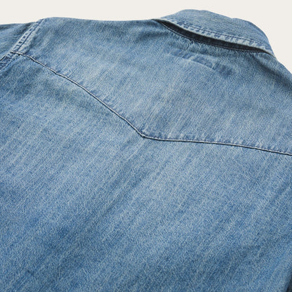 Denim Snap Front Western Shirt Blue