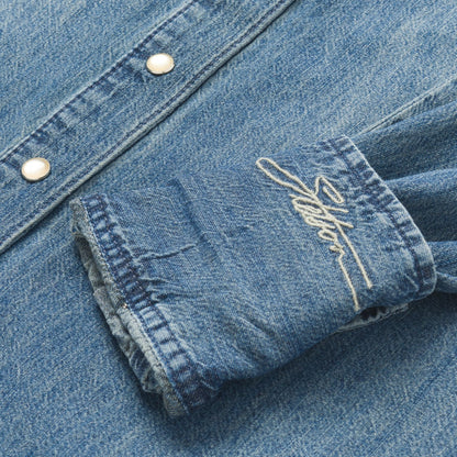 Denim Snap Front Western Shirt Blue