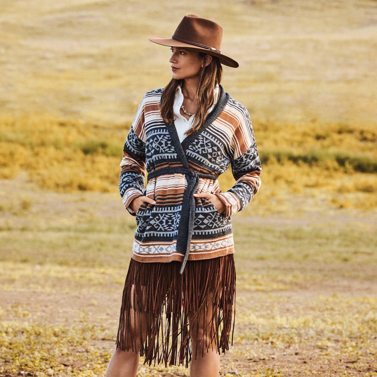 Suede Fringed Skirt Brown