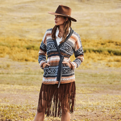 Suede Fringed Skirt Brown