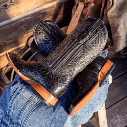 Black Falls Alligator Cowboy Boot Black