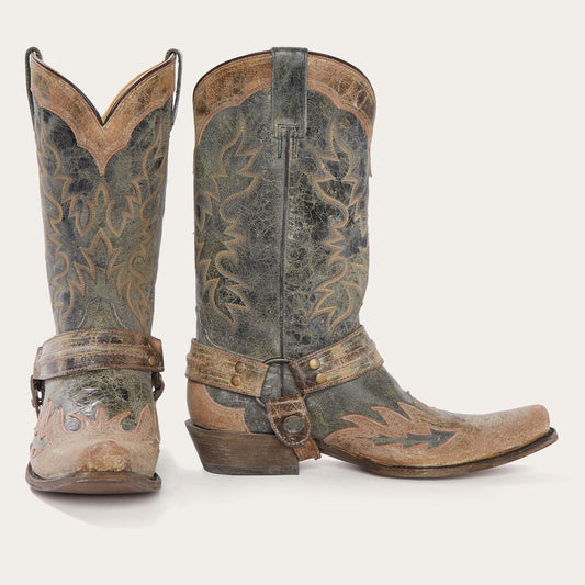 Sundance Kid Washed Crater Black Cowboy Boot Black