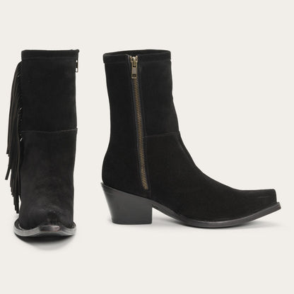 Halle Suede Fringe Side Zip Boot Black