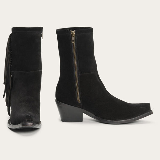 Halle Suede Fringe Side Zip Boot Black