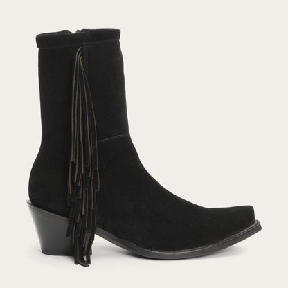 Halle Suede Fringe Side Zip Boot Black