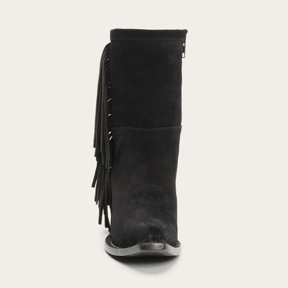 Halle Suede Fringe Side Zip Boot Black