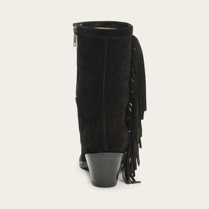 Halle Suede Fringe Side Zip Boot Black
