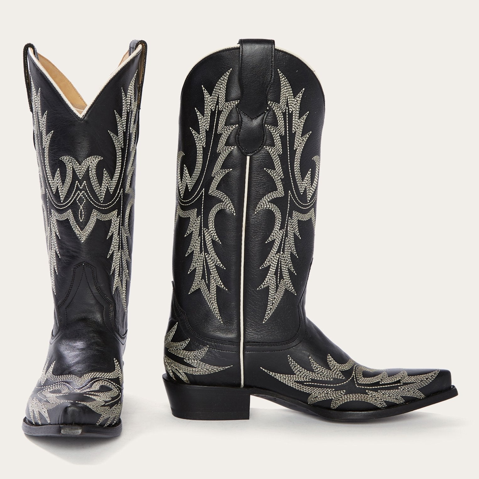 Tina Black & White Flame Embroidered Cowboy Boot Black
