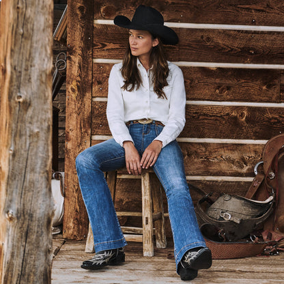 Tina Black & White Flame Embroidered Cowboy Boot Black