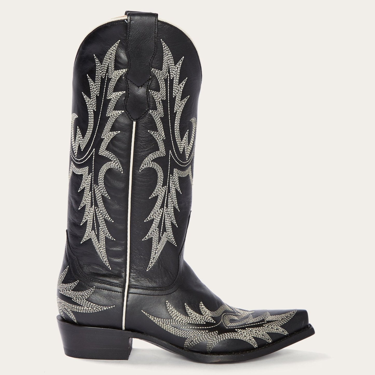 Tina Black & White Flame Embroidered Cowboy Boot Black