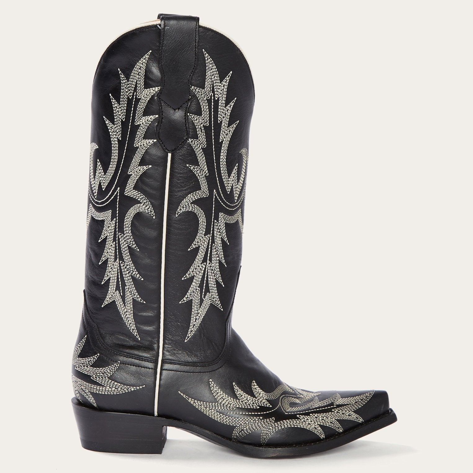Tina Black & White Flame Embroidered Cowboy Boot Black