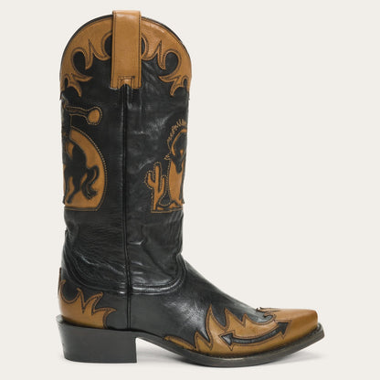 Faye Cowgirl & Horse Underlay Leather Boot Black