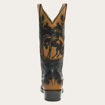 Faye Cowgirl & Horse Underlay Leather Boot Black