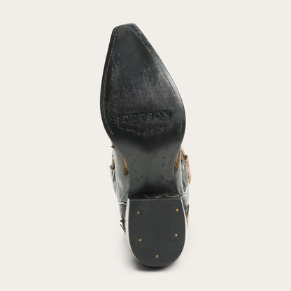 Faye Cowgirl & Horse Underlay Leather Boot Black