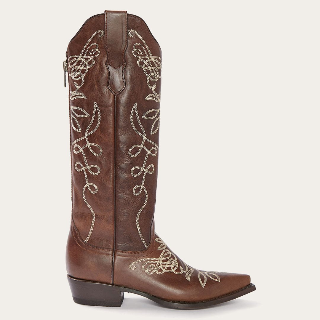 Adeline Burnished Brown Back Zip Cowboy Boot Brown