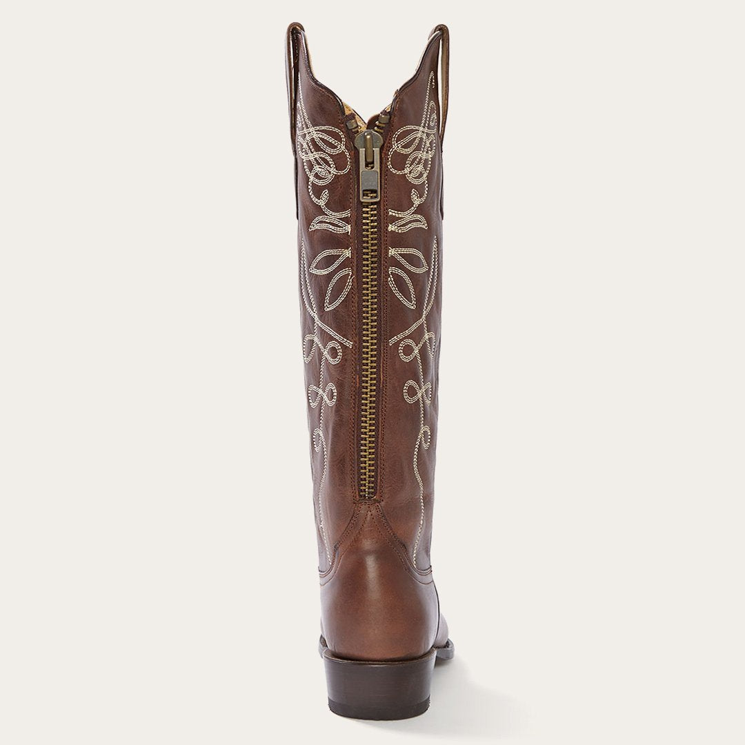 Adeline Burnished Brown Back Zip Cowboy Boot Brown