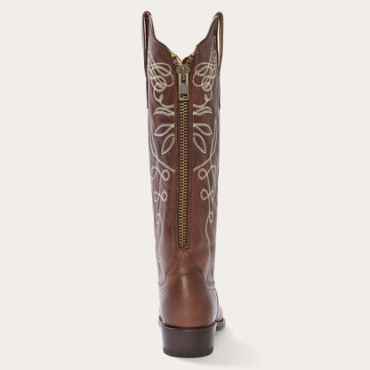 Adeline Burnished Brown Back Zip Cowboy Boot Brown
