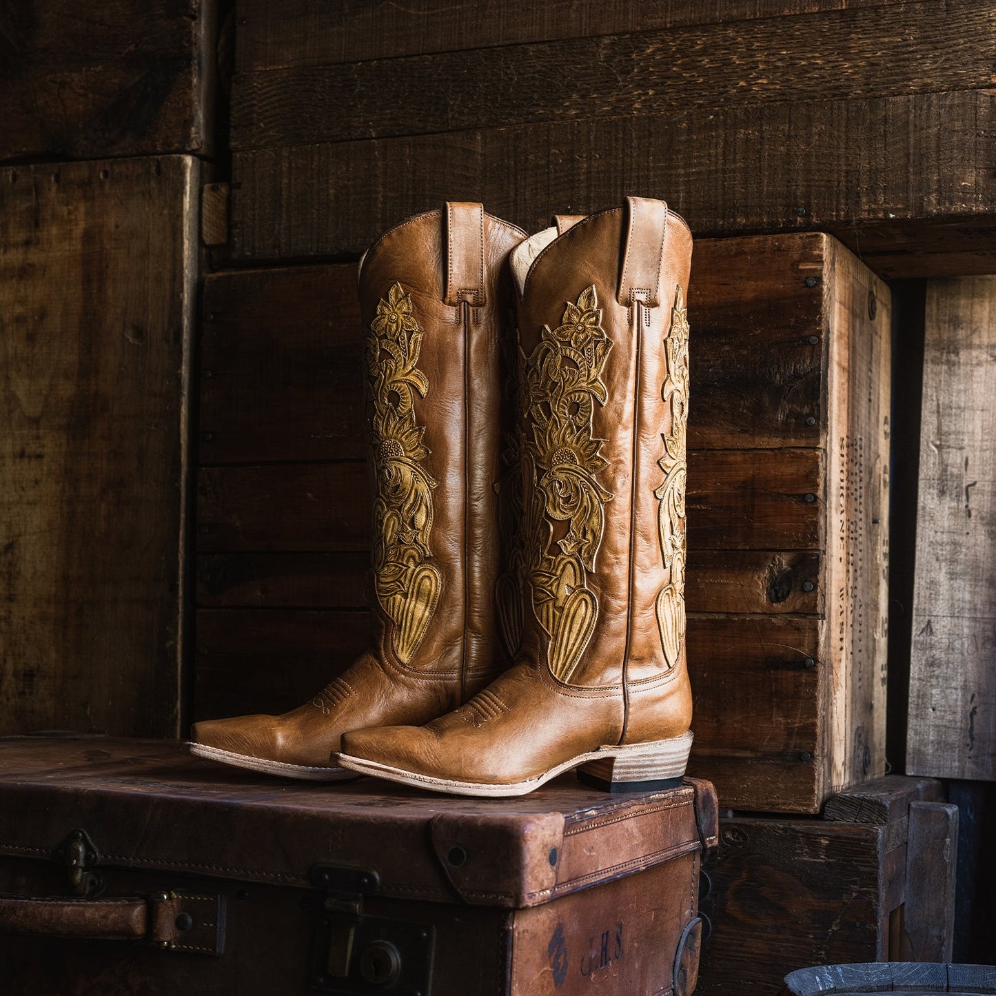 Jules Hand Tooled Leather Boot Brown