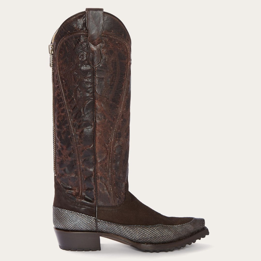 Dakota Brown Suede & Teju Cowboy Boot Brown