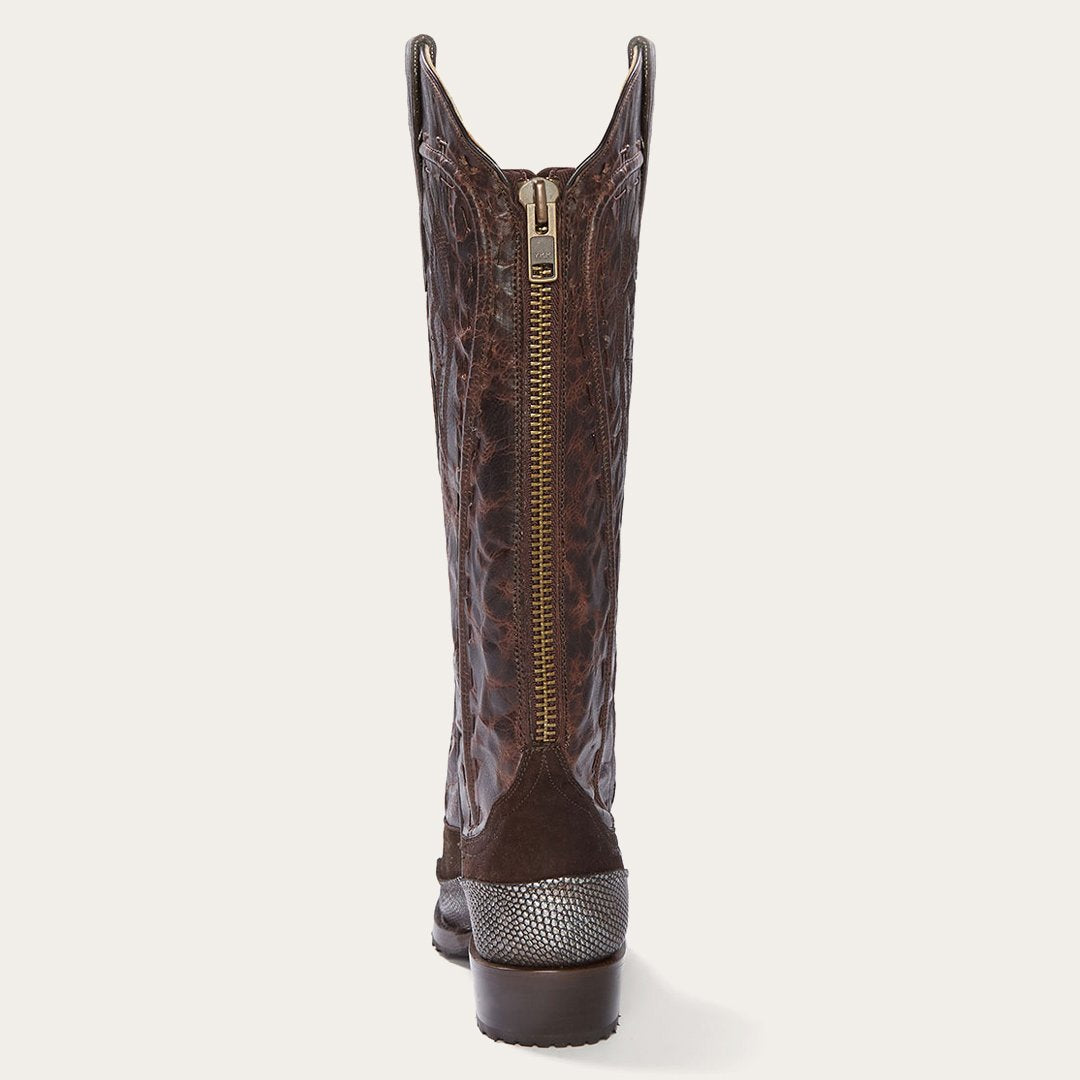 Dakota Brown Suede & Teju Cowboy Boot Brown
