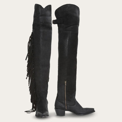 Glam Over-The-Knee Fringe Boot Black Leather