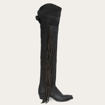 Glam Over-The-Knee Fringe Boot Black Leather