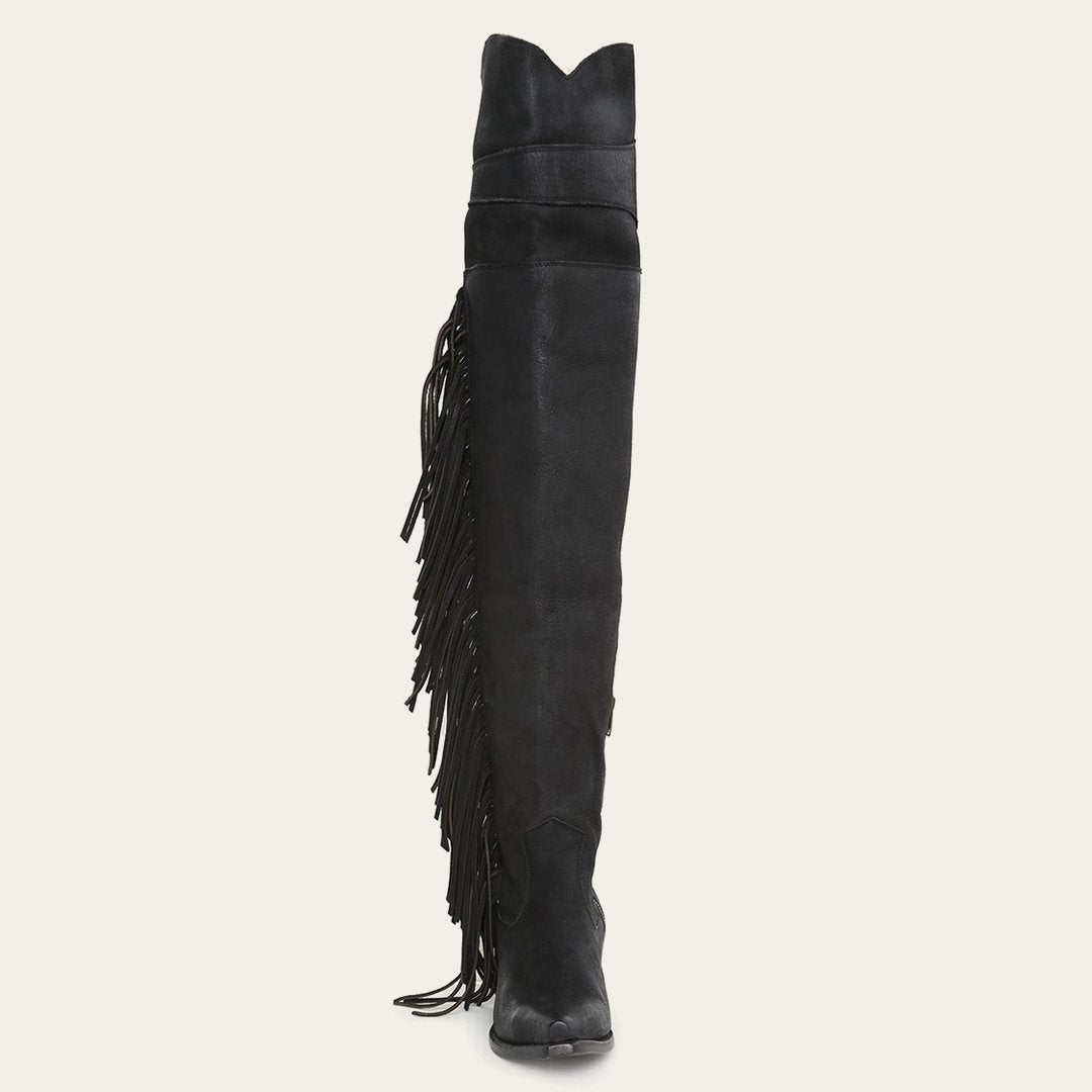 Glam Over-The-Knee Fringe Boot Black Leather