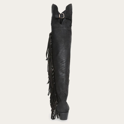 Glam Over-The-Knee Fringe Boot Black Leather