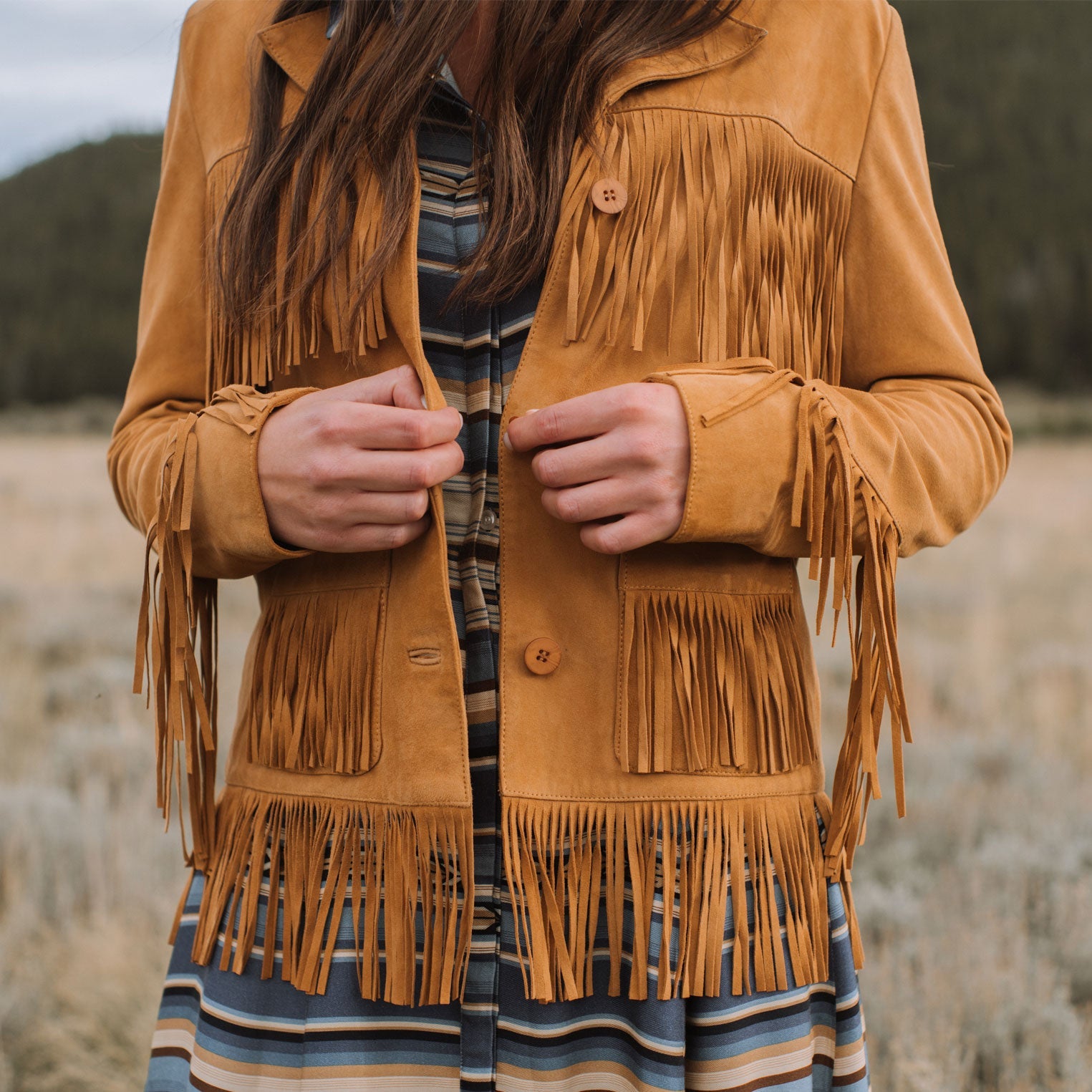 Lamb Suede Fringed Jacket Brown