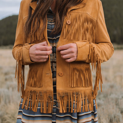 Lamb Suede Fringed Jacket Brown