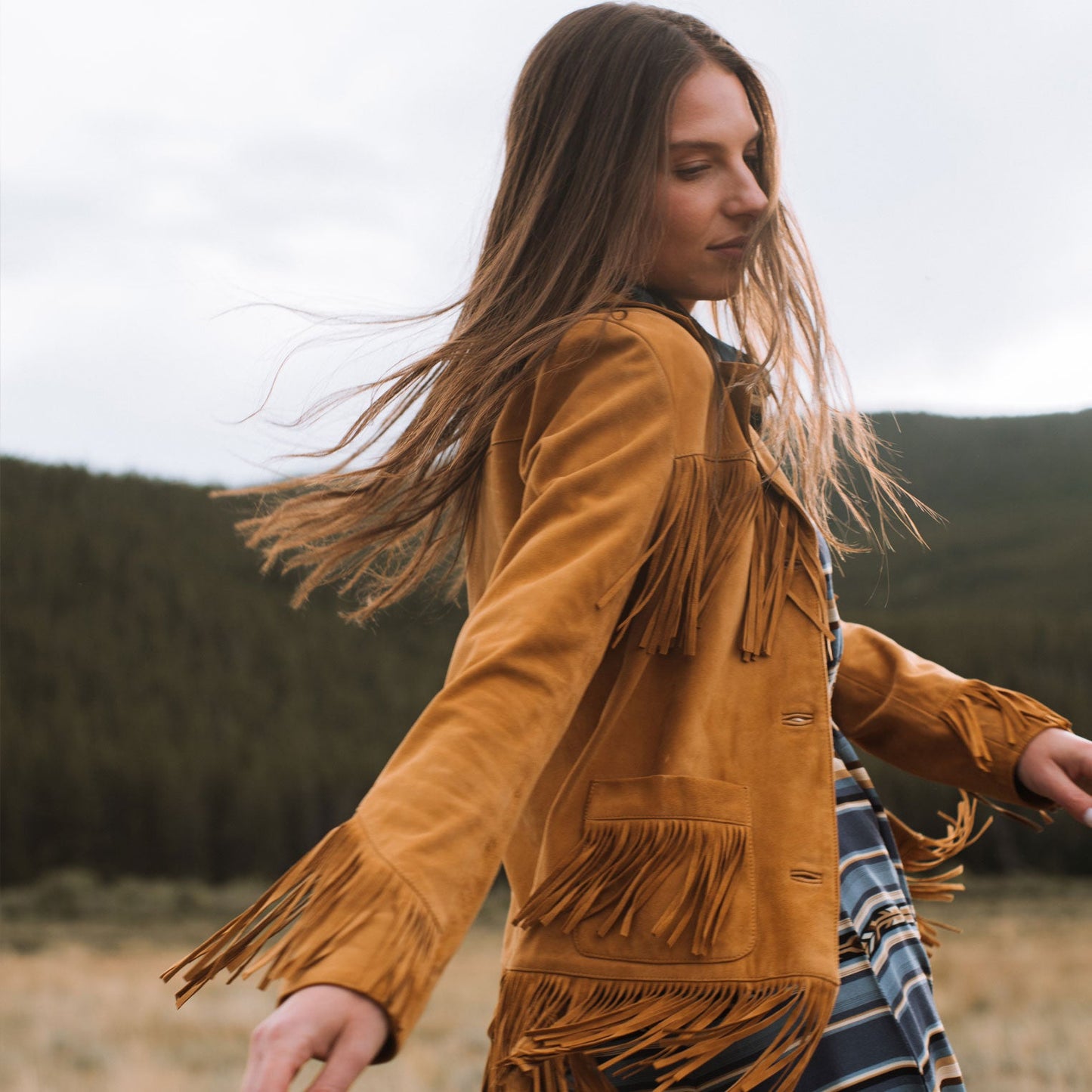 Lamb Suede Fringed Jacket Brown