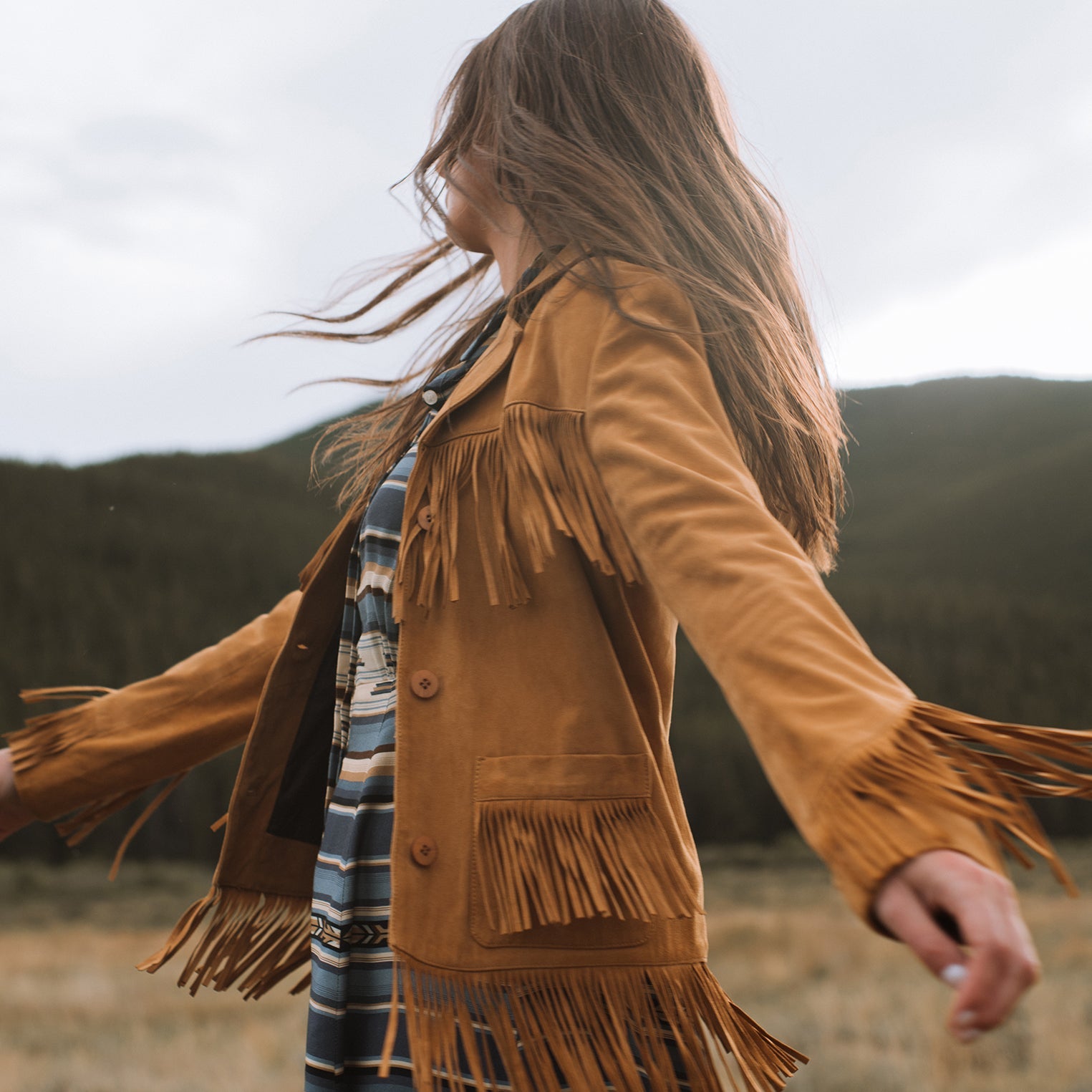 Fringe Suede Jacket Tan