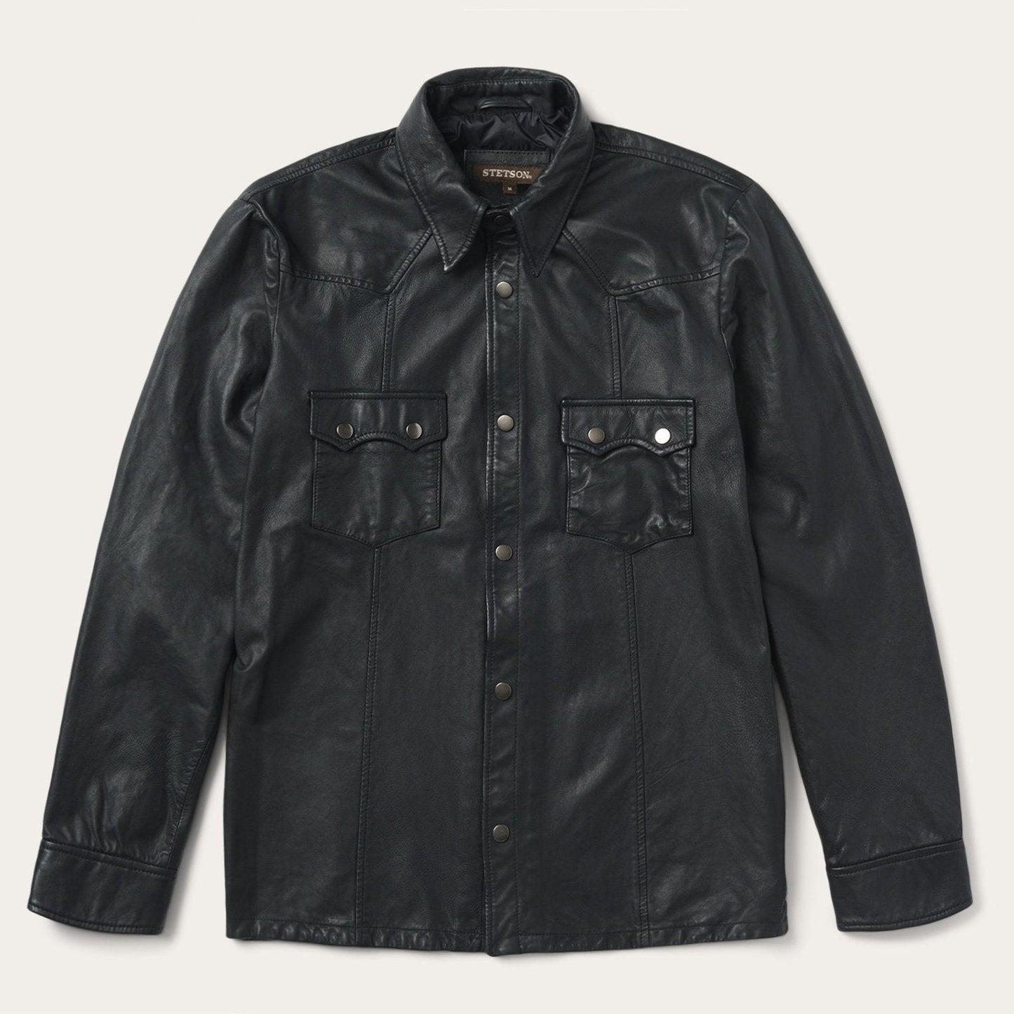 Leather Western Shirt Jacket Black
