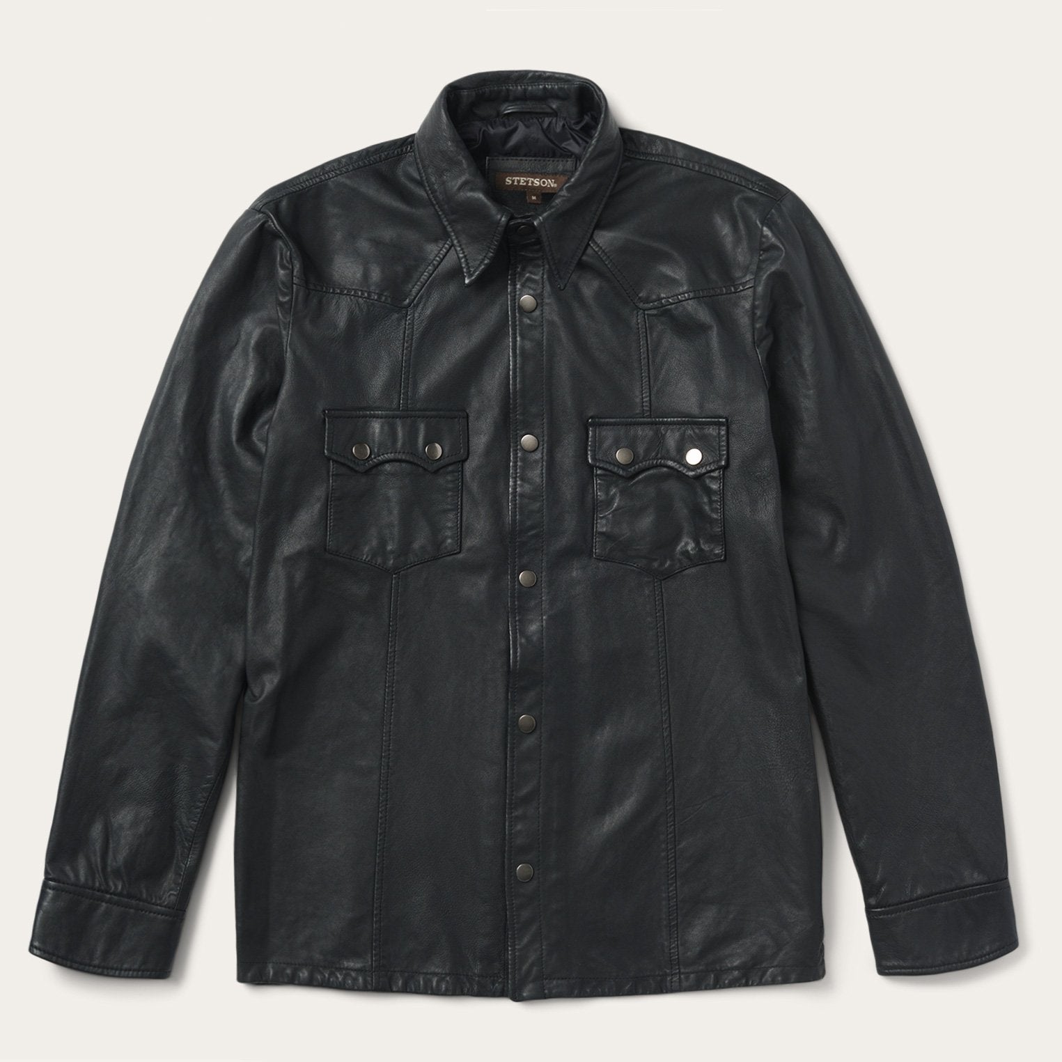 Leather Western Shirt Jacket Black