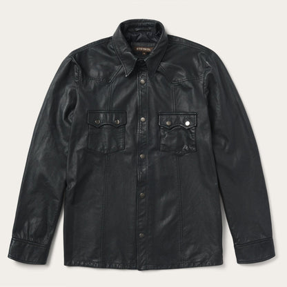 Leather Western Shirt Jacket Black