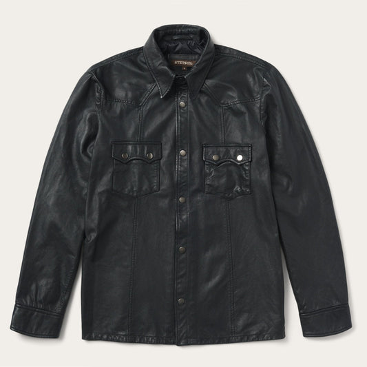 Leather Western Shirt Jacket Black