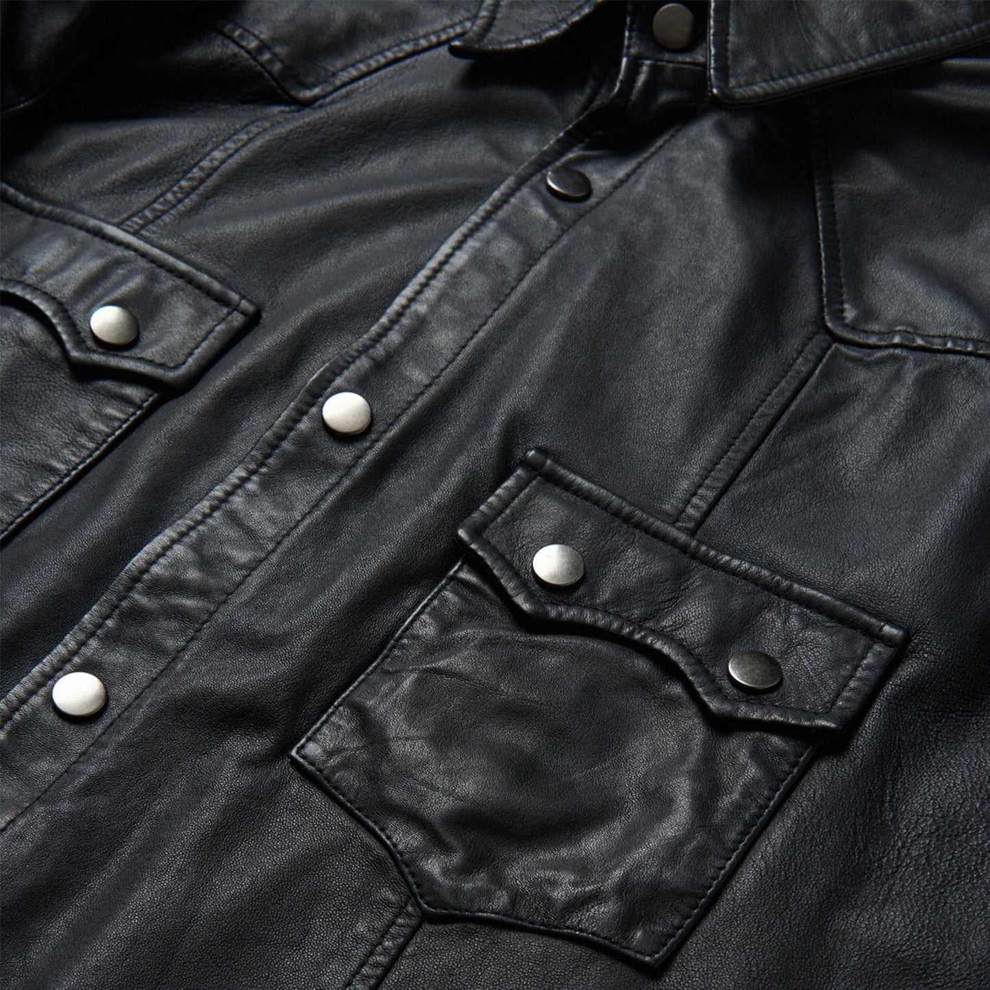 Leather Western Shirt Jacket Black