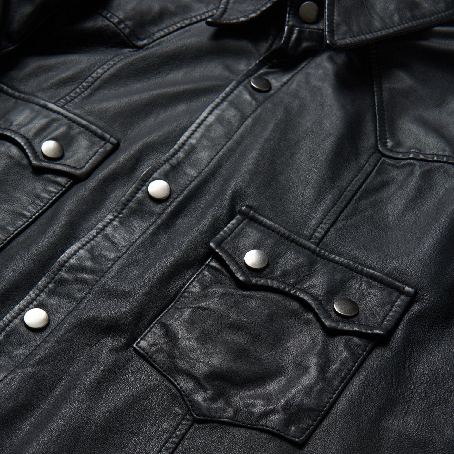 Leather Western Shirt Jacket Black