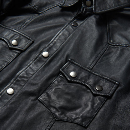 Leather Western Shirt Jacket Black
